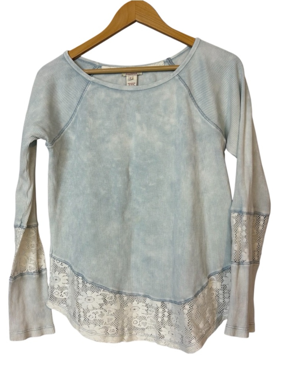 Sundance blouse top lace waffle knit top long sleeve 100% cotton women’s size M